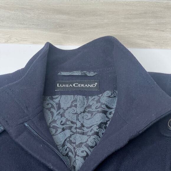 LUISA CERANO Navy Long Peacoat Trench Coat 100% Wool‎ Coat Fully Lined Size 6 - Picture 7 of 14